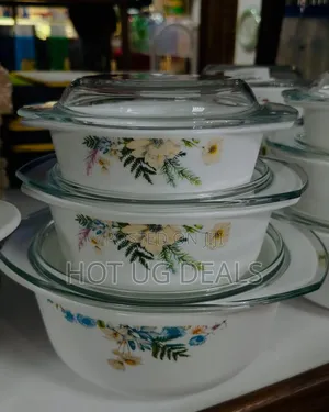 3 Piece Opal Glass Serving Dish Set-white Multi Prints