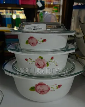 3 Piece Opal Glass Serving Dish Set-white Multi Prints