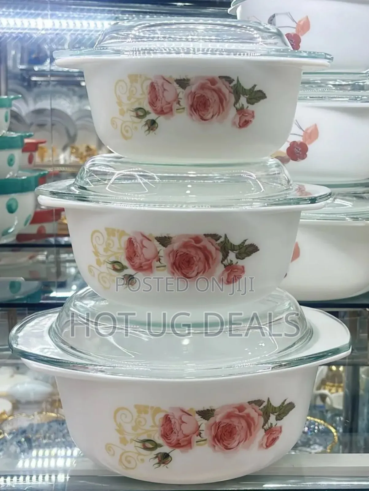 Opal 3 Pieces Floral Glass Serving Dishes -transparent