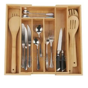 Adjustable Bamboo Drawer Organizer Divider Tray Cutlery Storage Box