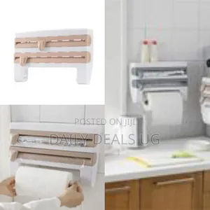 4 in 1 Cling Film, Paper Towel and Foil Storage Rack Cutter, Holder