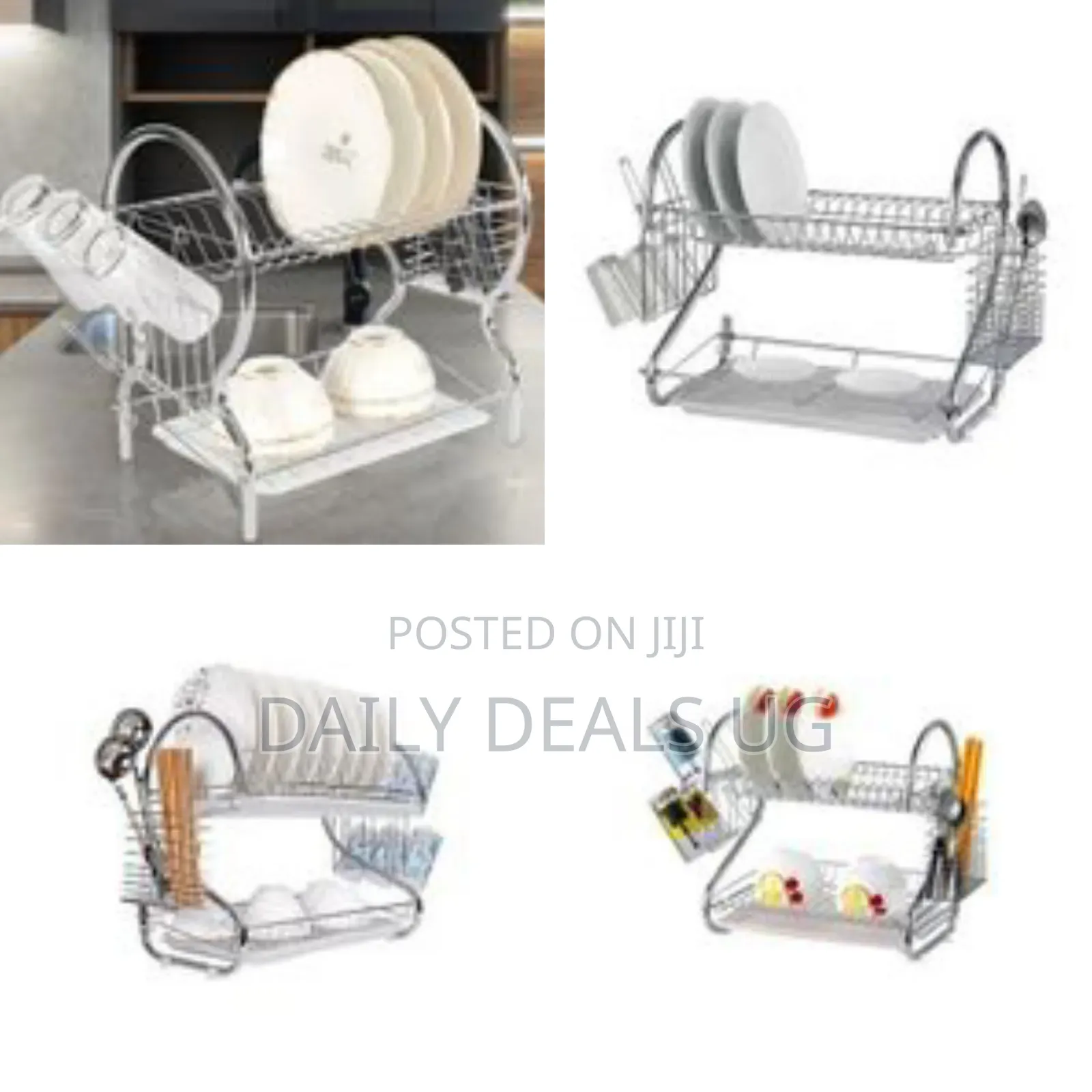 2 Tier Steel Plate Dish Drying Draining Rack Storage Organizer, Silver