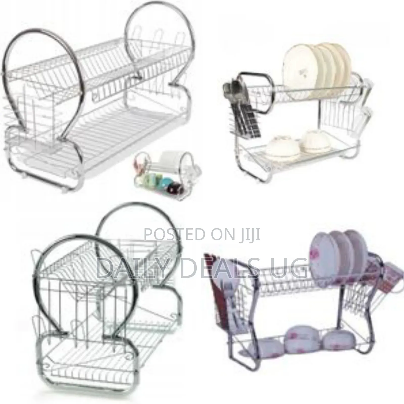 2 Tier Steel Plate Dish Drying Draining Rack Storage Organizer, Silver