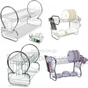 2 Tier Steel Plate Dish Drying Draining Rack Storage Organizer, Silver