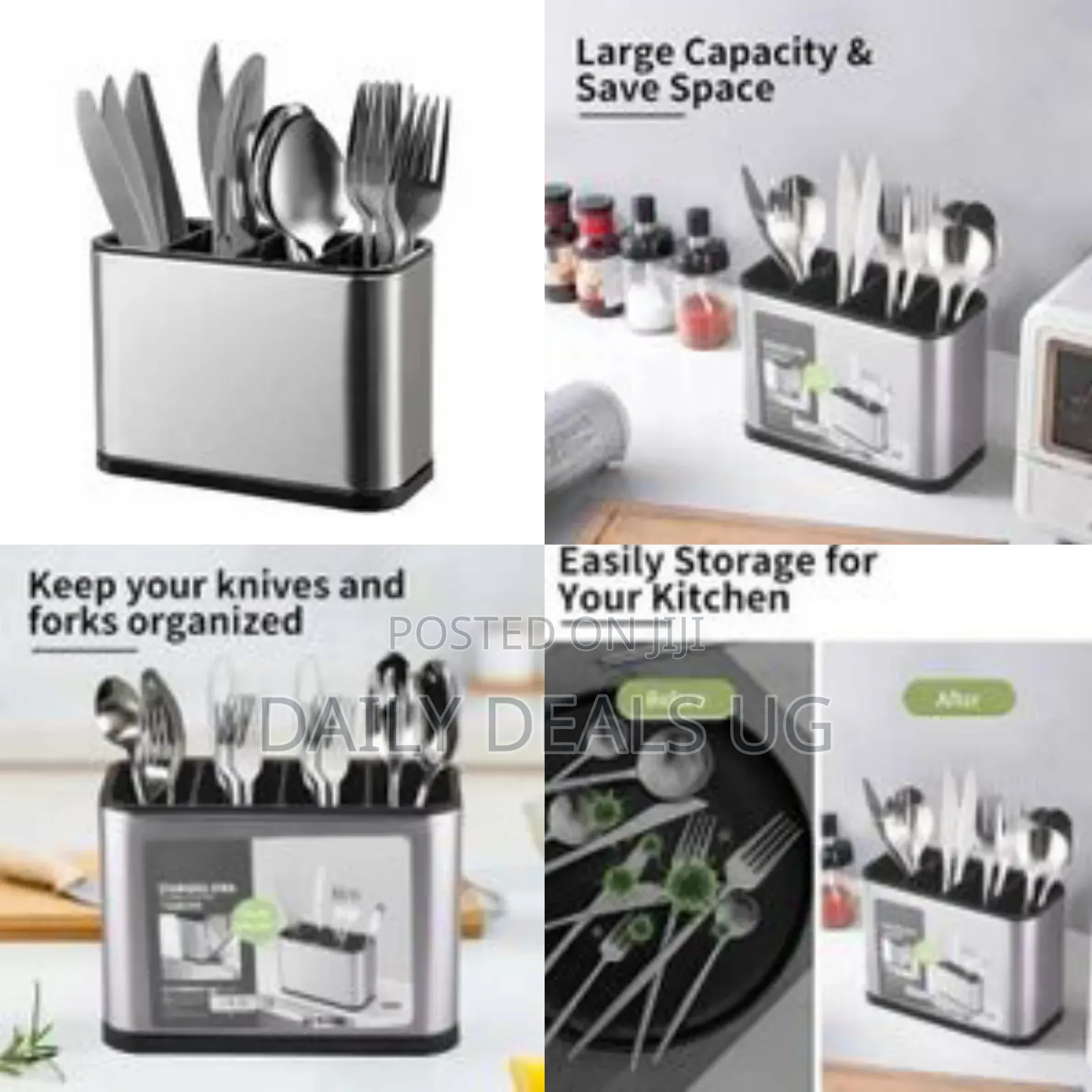 Kitchen Utensil Holder, Rustproof Stainless Steel Flatware Cutlery