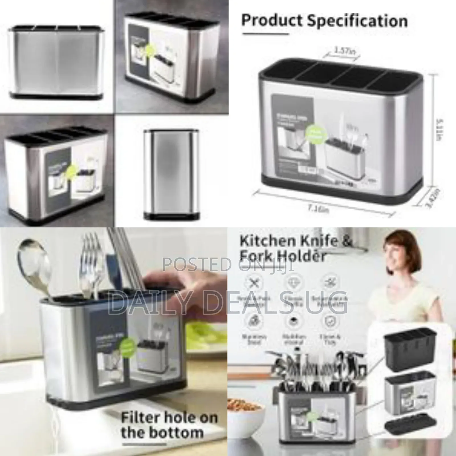 Kitchen Utensil Holder, Rustproof Stainless Steel Flatware Cutlery