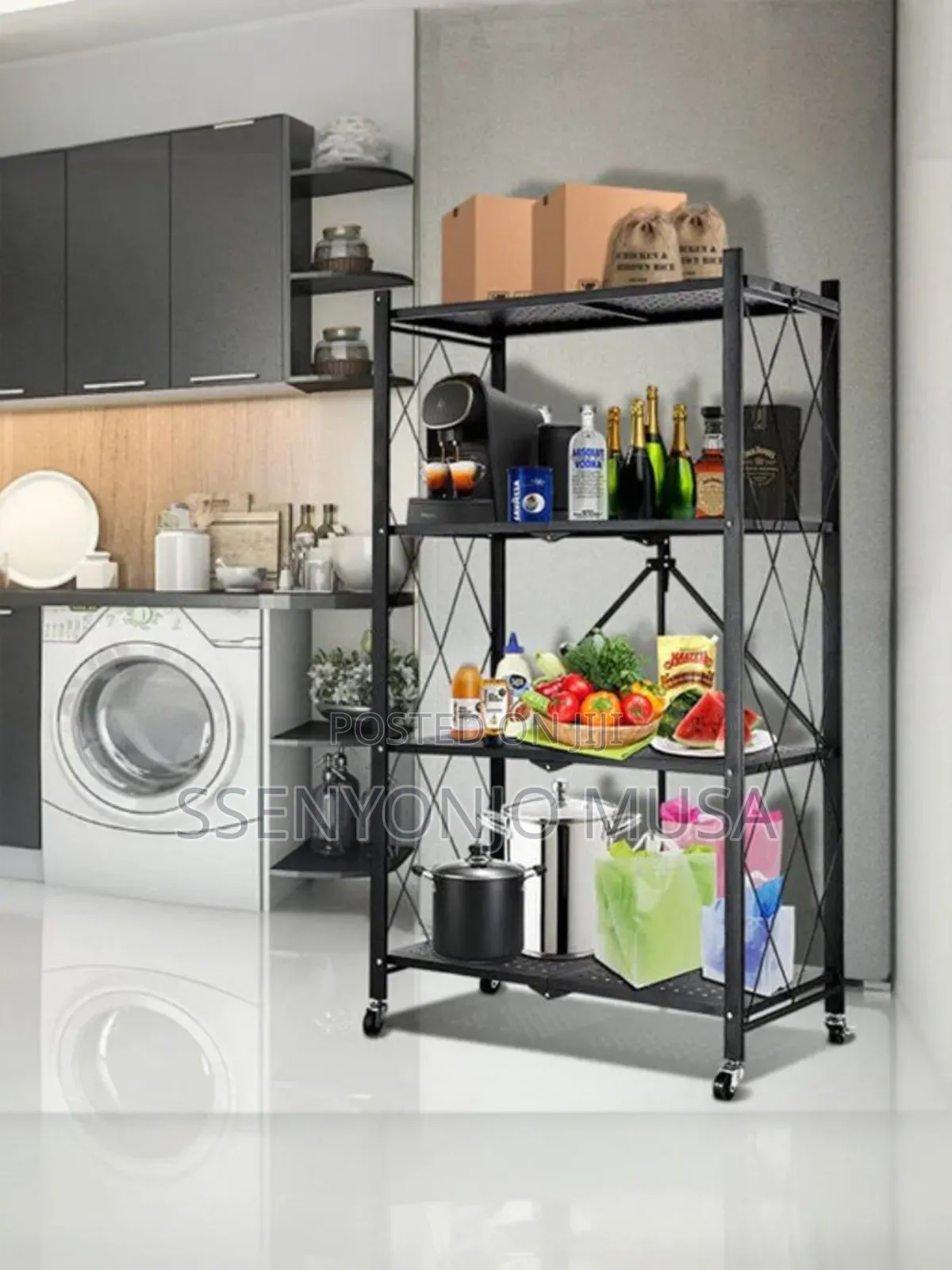 5 Tier Stainless Steel Foldable Storage Rack - Black