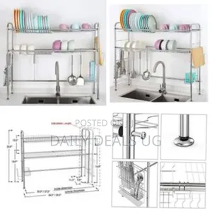 Dish Drying Rack Over the Sink Stainless Steel 2 Tier Nonslip Length