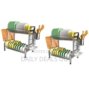 2 Tier Aluminum Plate Dish Drying Draining Rack Storage Organizer