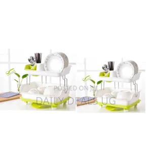 2 Layer Plastic Dish Drying Draining Rack Storage Tray- Green##150,000