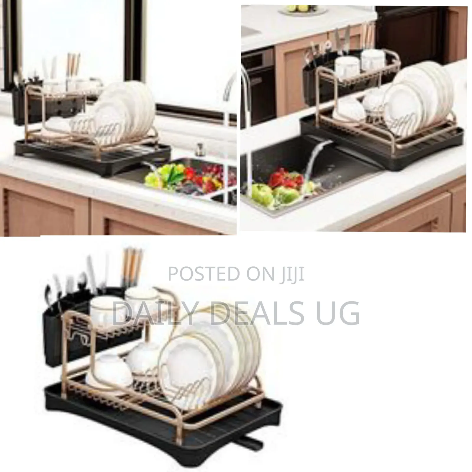 Aluminum Dish Drying Rack With Removable Cutlery Cup Holder