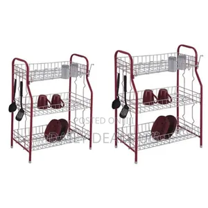 3 Tier Stainless Steel Dish Drainer Storage Rack, Red
