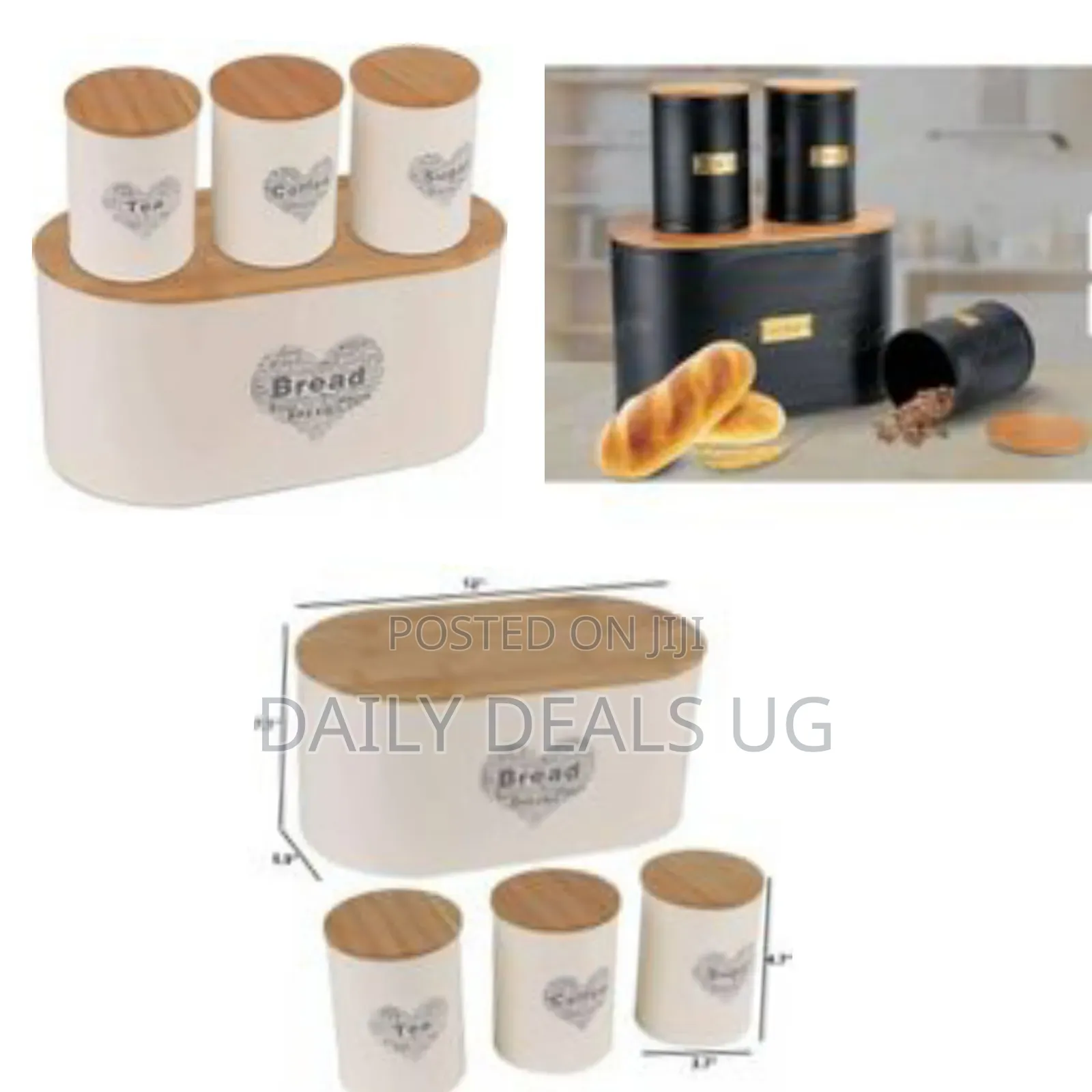 3-Piece Canister and Bread Box Bin With Bamboo Lid for Table Storage