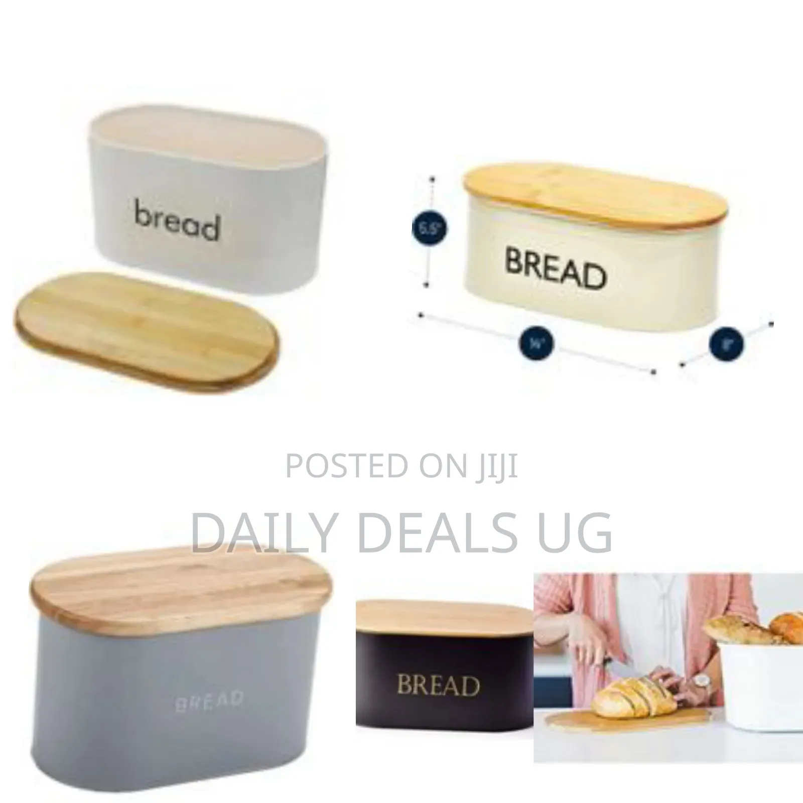 Bamboo Storage Bread Bin and Cutting Board Lid,White