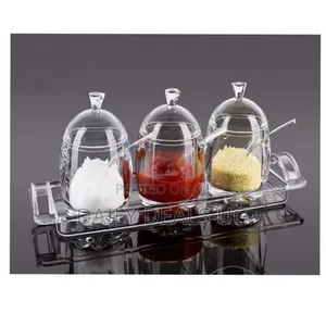 3pc Acrylic Sugar Bowl Jam Jar Spice Storage Tin Canister- Clear
