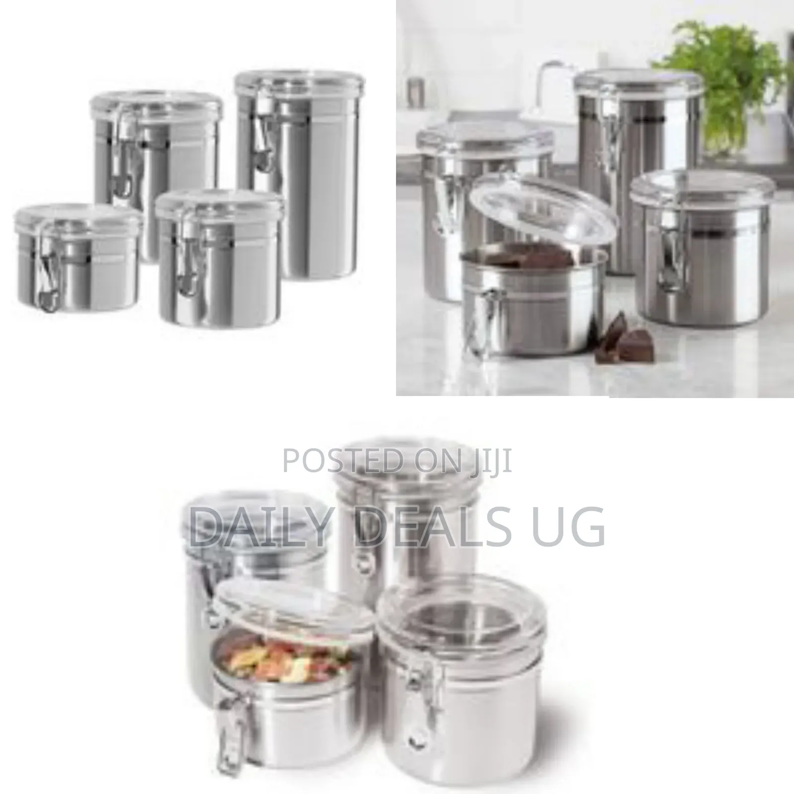 4-Piece Stainless Steel Canister Storage Tins With Acrylic Lid, Silver