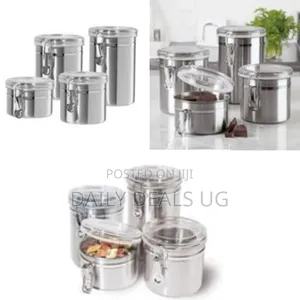 4-Piece Stainless Steel Canister Storage Tins With Acrylic Lid, Silver