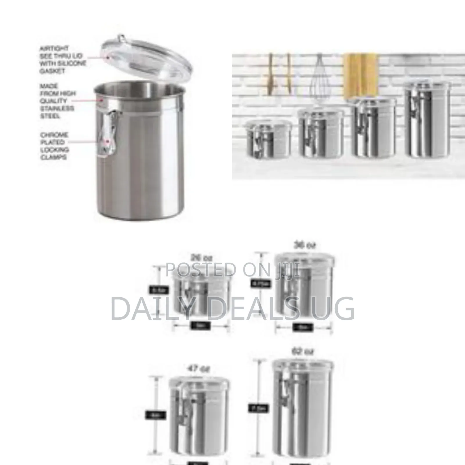 4-Piece Stainless Steel Canister Storage Tins With Acrylic Lid, Silver