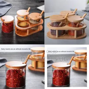 3 Pack Clear Condiment Jars With Bamboo Lid and Spoon, 280ml, Glass