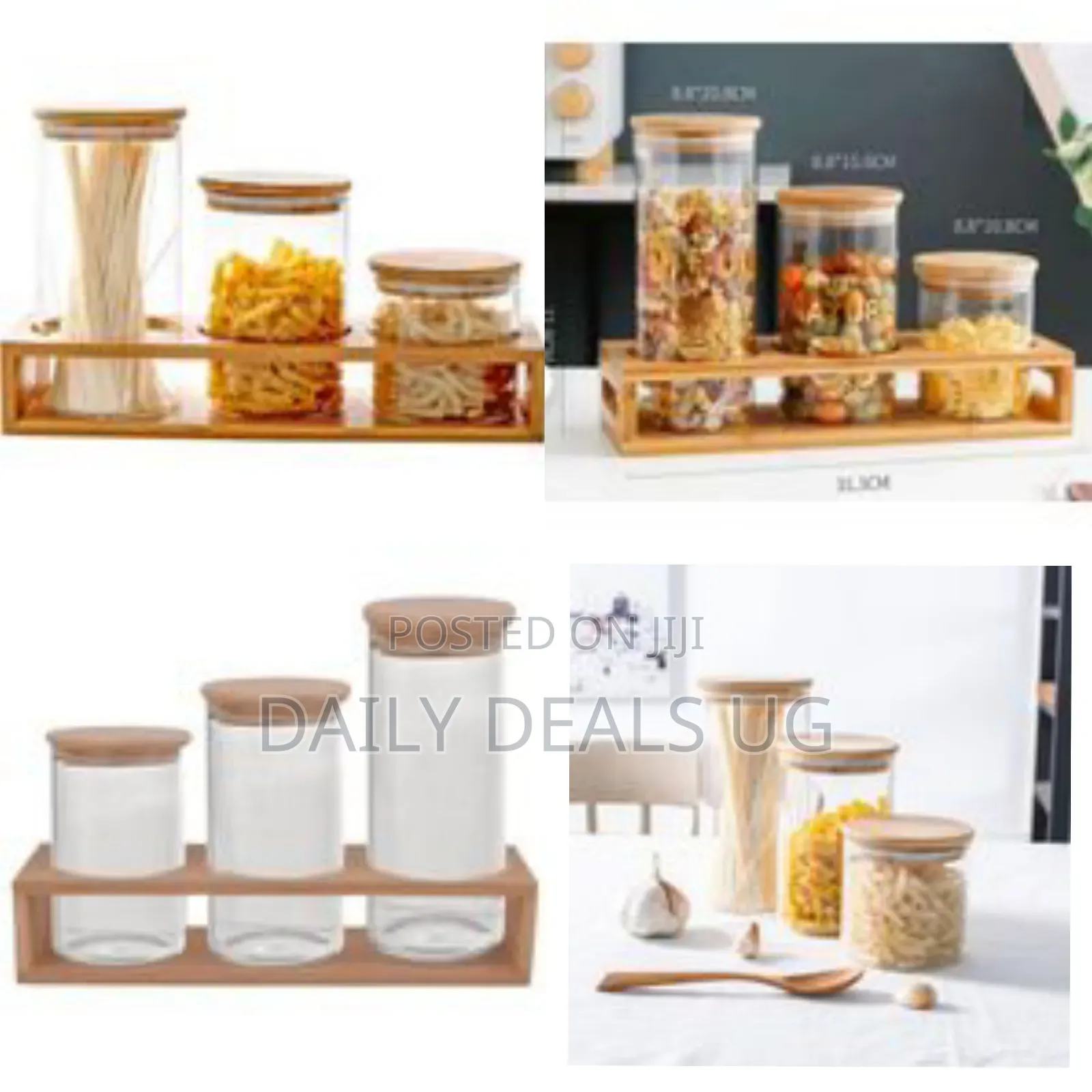 3 Pieces of Glass Sealed Jar With Bamboo Wood Storage Bracket and Lid