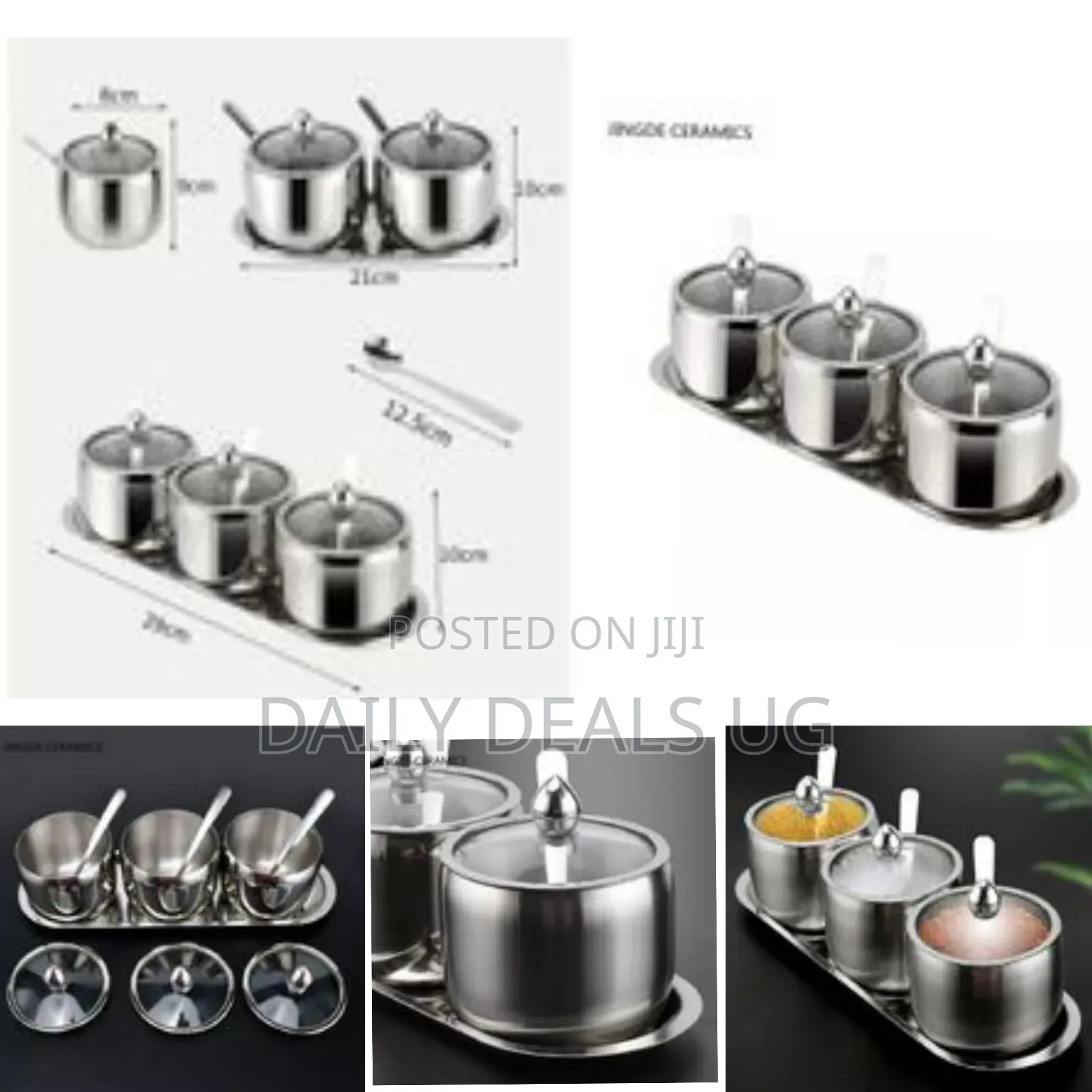 3 Pc Seasoning Containers Spice Jar Rack Condiment Salt Pepper Sugar