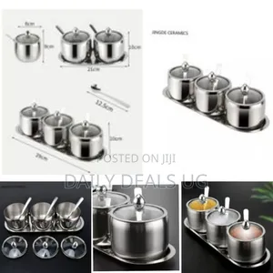 3 Pc Seasoning Containers Spice Jar Rack Condiment Salt Pepper Sugar