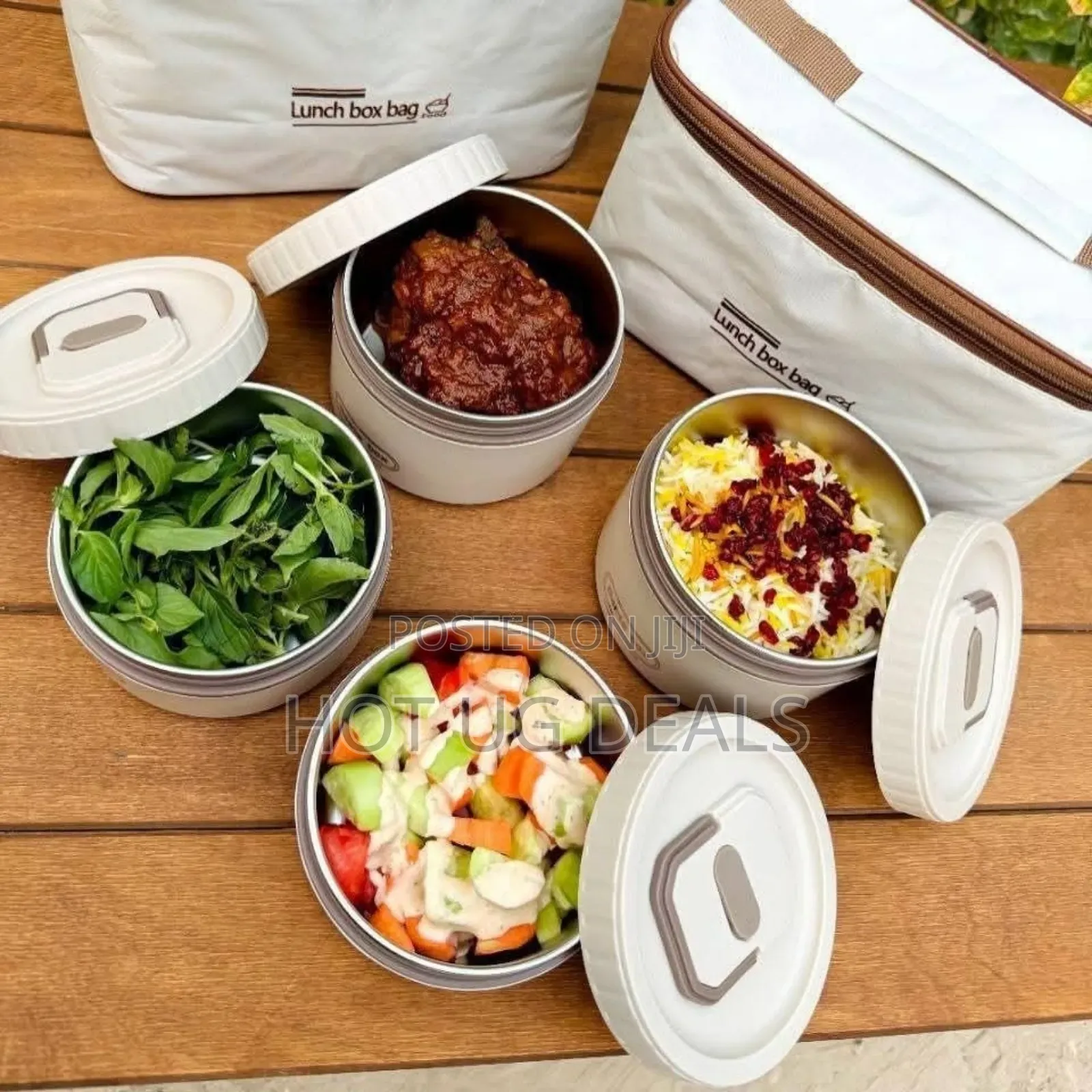 4 Piece Stackable, Insulated Lunch Box Set With A Carrying Bag.
