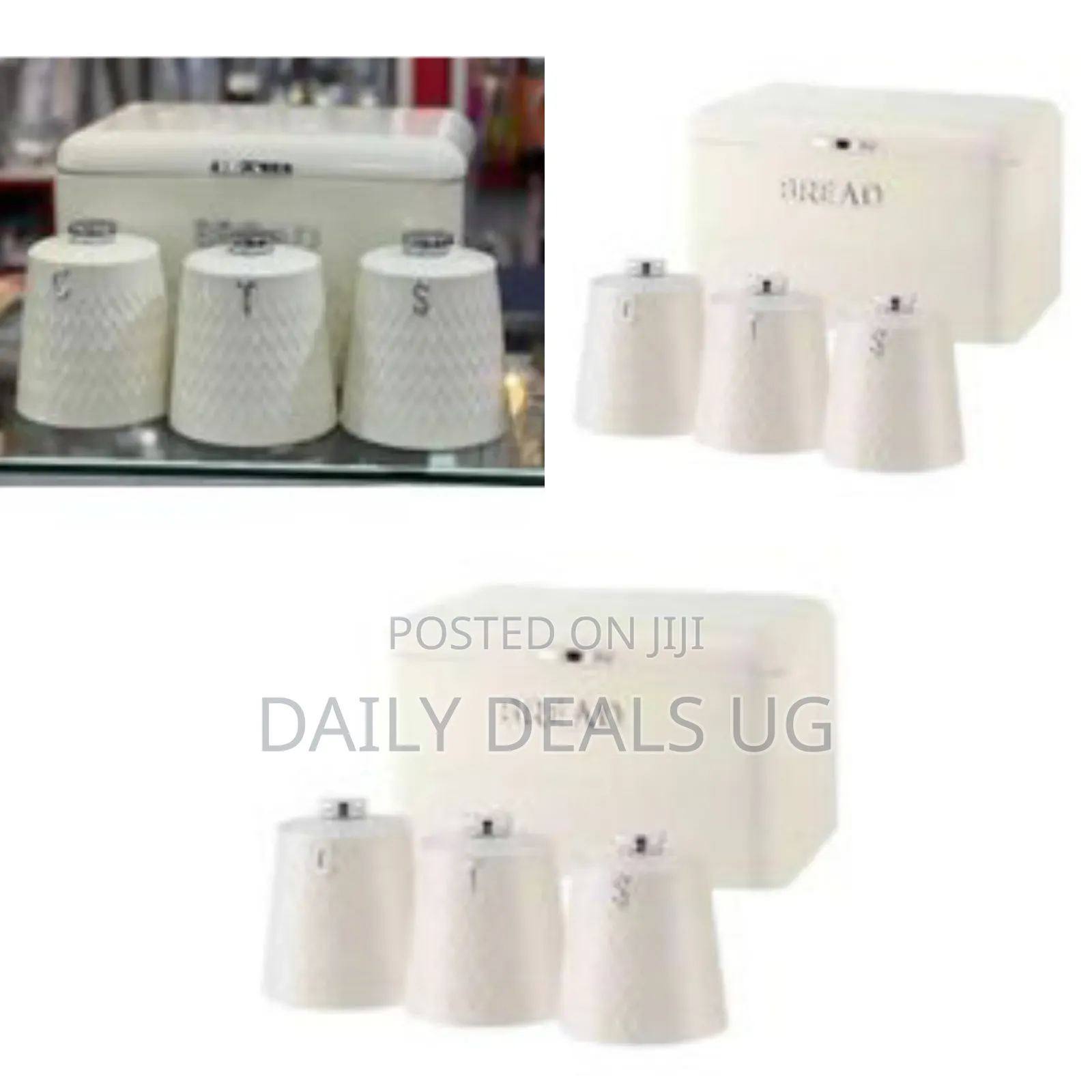 Checked Bread Bin-Steel Design With 3 Piece Matching Sugar Tea