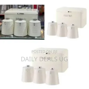 Checked Bread Bin-Steel Design With 3 Piece Matching Sugar Tea