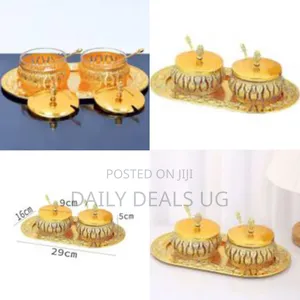 Modern Gold Metal Spice Pot Sealed Glass Sugar Bowl Box With Lid