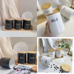 Set of 3 Storage Ceramic Sealed Jars for Sugar Tea and Coffee Moisture