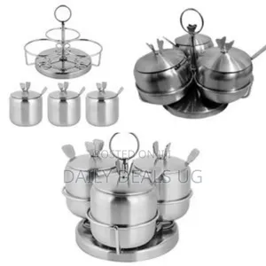 3 Piece Stainless Steel Spice Sugar Bowl Canister Storage Tins-Silver