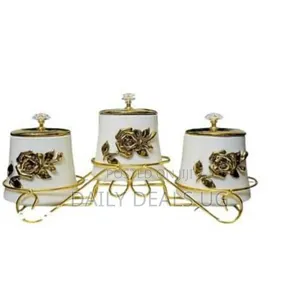 3 Pieces of Countertop Porcelain Kitchen Food Bins Coffee Tea Sugar