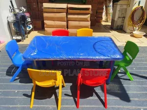6 Plastic Kids Chairs and Table Set for Nursery