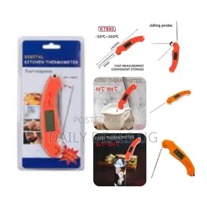 LCD Digital Kitchen Cooking Meat Thermometer Orange Foldable Home