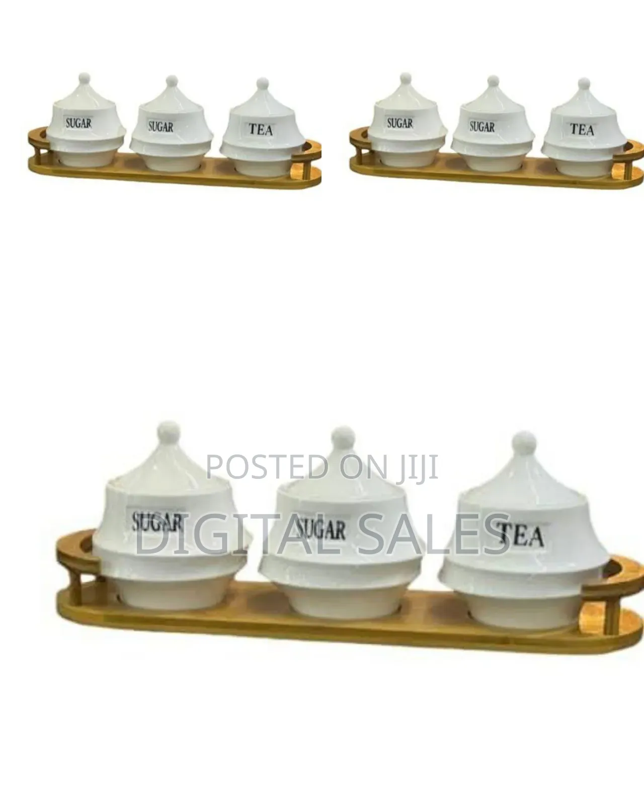 Tea Coffee Sugar 3 Canisters Containers Set With Wooden Bamboo Stand