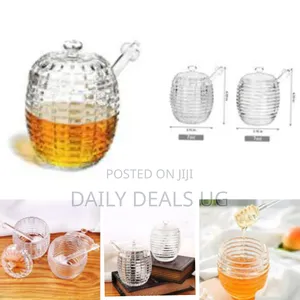 Crystal Glass Honey Pot Jam Jar With Honey Dipper Spoon and Lid Transp