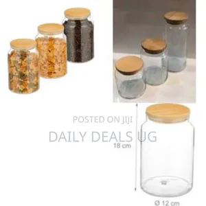 Storage Jars With Bamboo Lids, Set of 3, Round Glass Storage