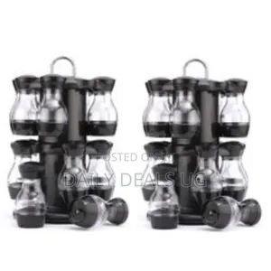16pc Rotating Kitchen Herbs Spice Rack Storage Organizer Tins -Black
