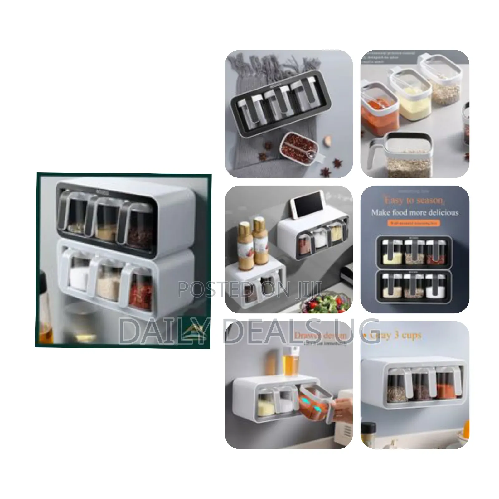 Wall Mounted Organizer Rack Multi-Function 3 Cups Sugar Spice Storage