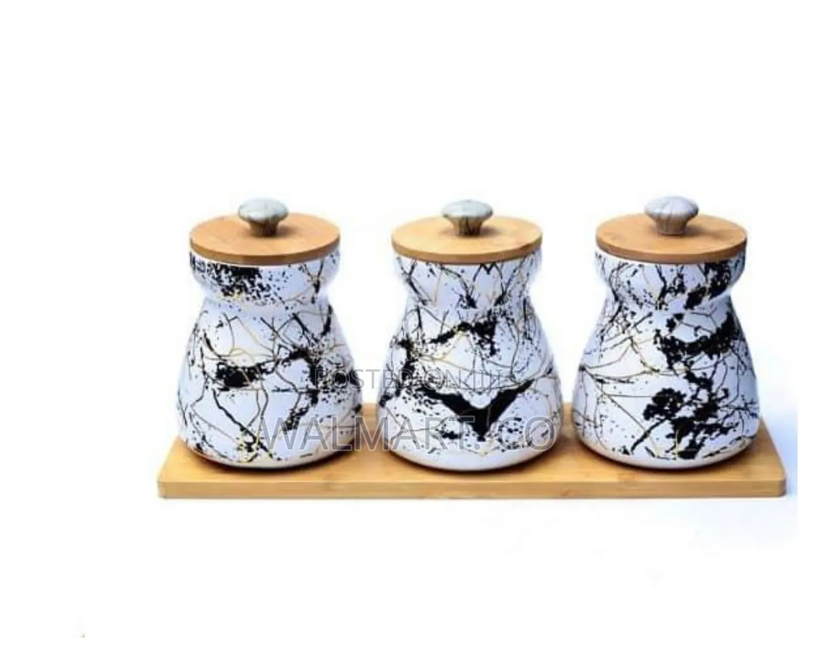 A Set of 3 Sugar Tea Coffee Ceramic Marble Print Storage Canister