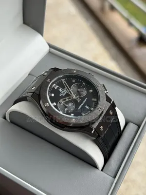 All Black Leather Strapped Men's Original Hublot Automatic Time Piece
