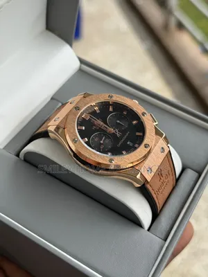 Rose Gold Leather Strapped Hublot Men's Original Wrist Time Piece