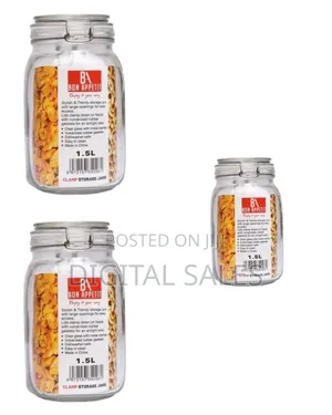 1.5litre Glass Clip Jar, Cereal Food Cookie Storage Tin,