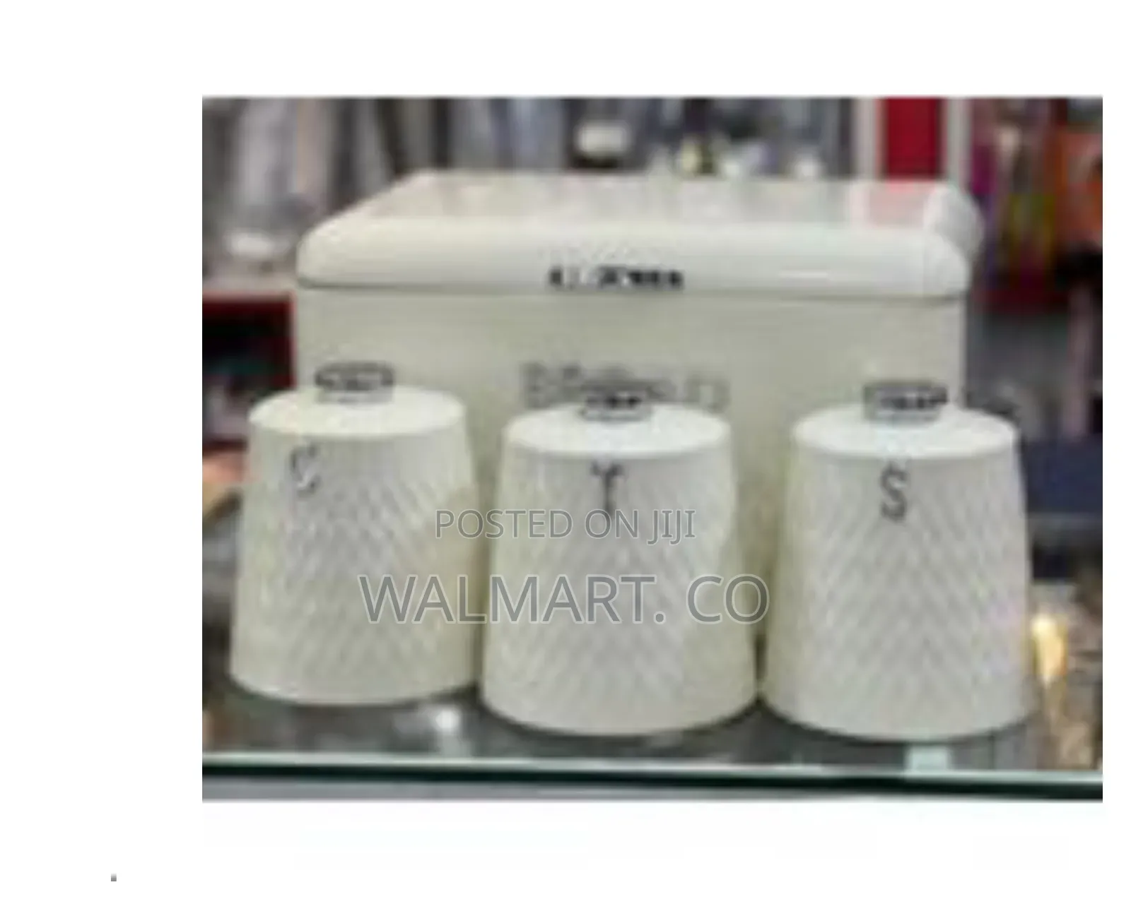 Checked Bread Bin With 3 Piece Matching Sugar,Tea,Coffee Canister Set