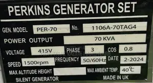 Perkins Generator 70 Kva