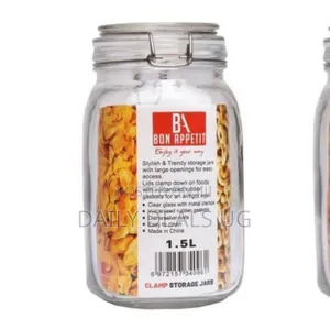 1litre Glass Clip Jar, Cereal Food Cookie Storage Tin, Colourless