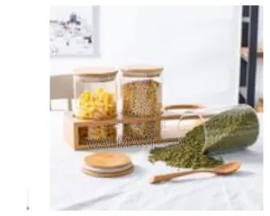 3 Pieces of Glass Sealed Jar With Bamboo Wood Storage