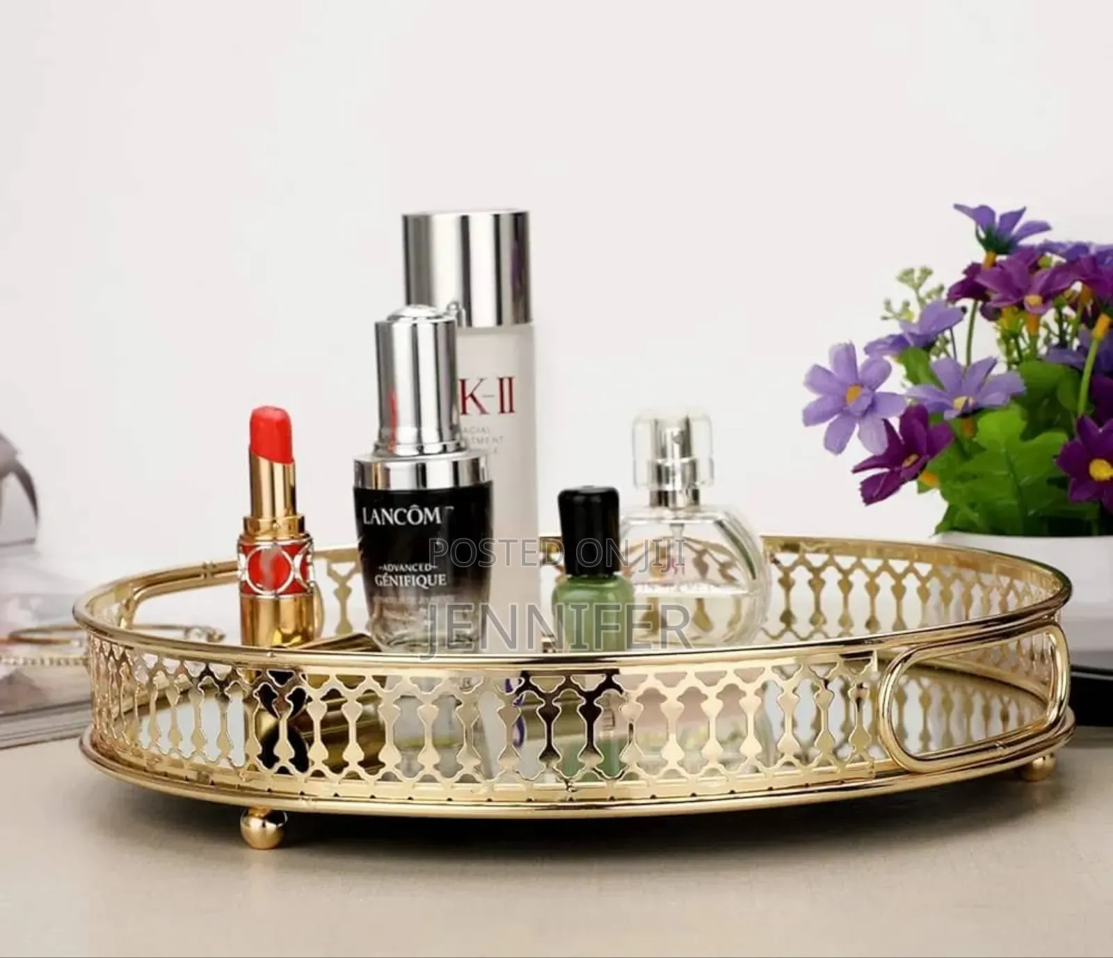 Round Metallic Gold Mirror Tray
