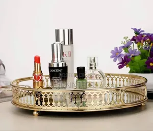 Round Metallic Gold Mirror Tray